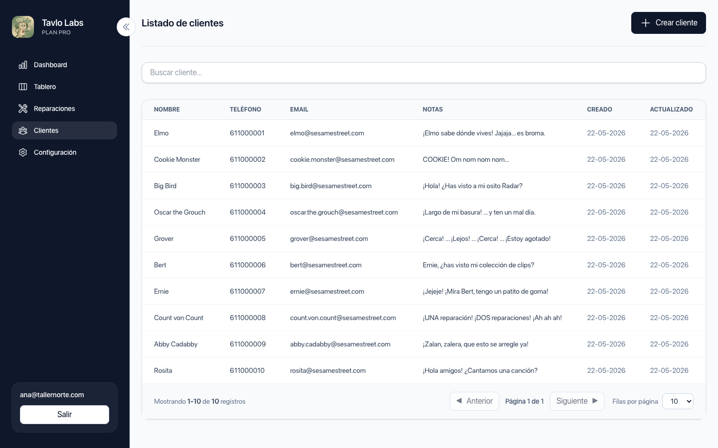 Gestión de clientes con historial de reparaciones